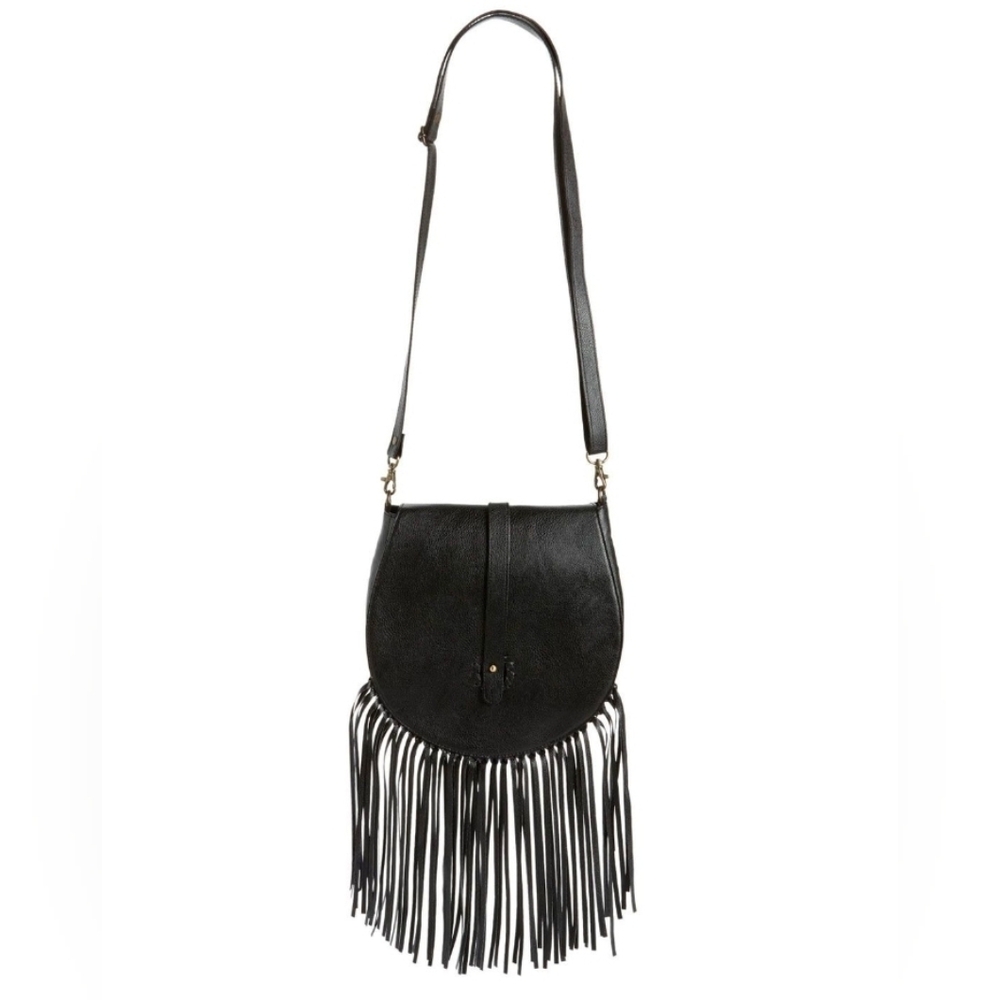 Crossbody Bag Western Vintage Purse With Fringe Adjustable Strap Black